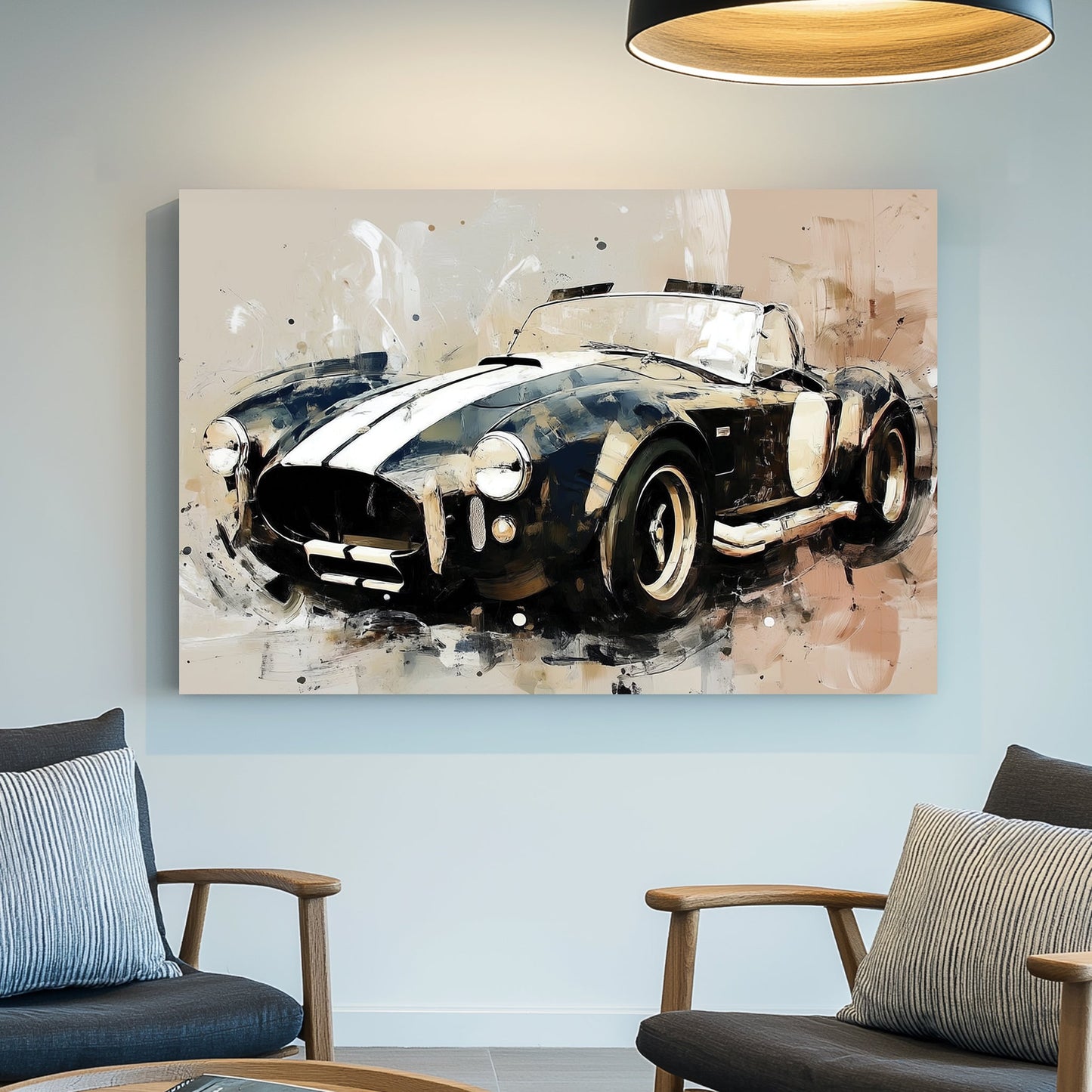shelby cobra racing car wall art in abstract painterly style