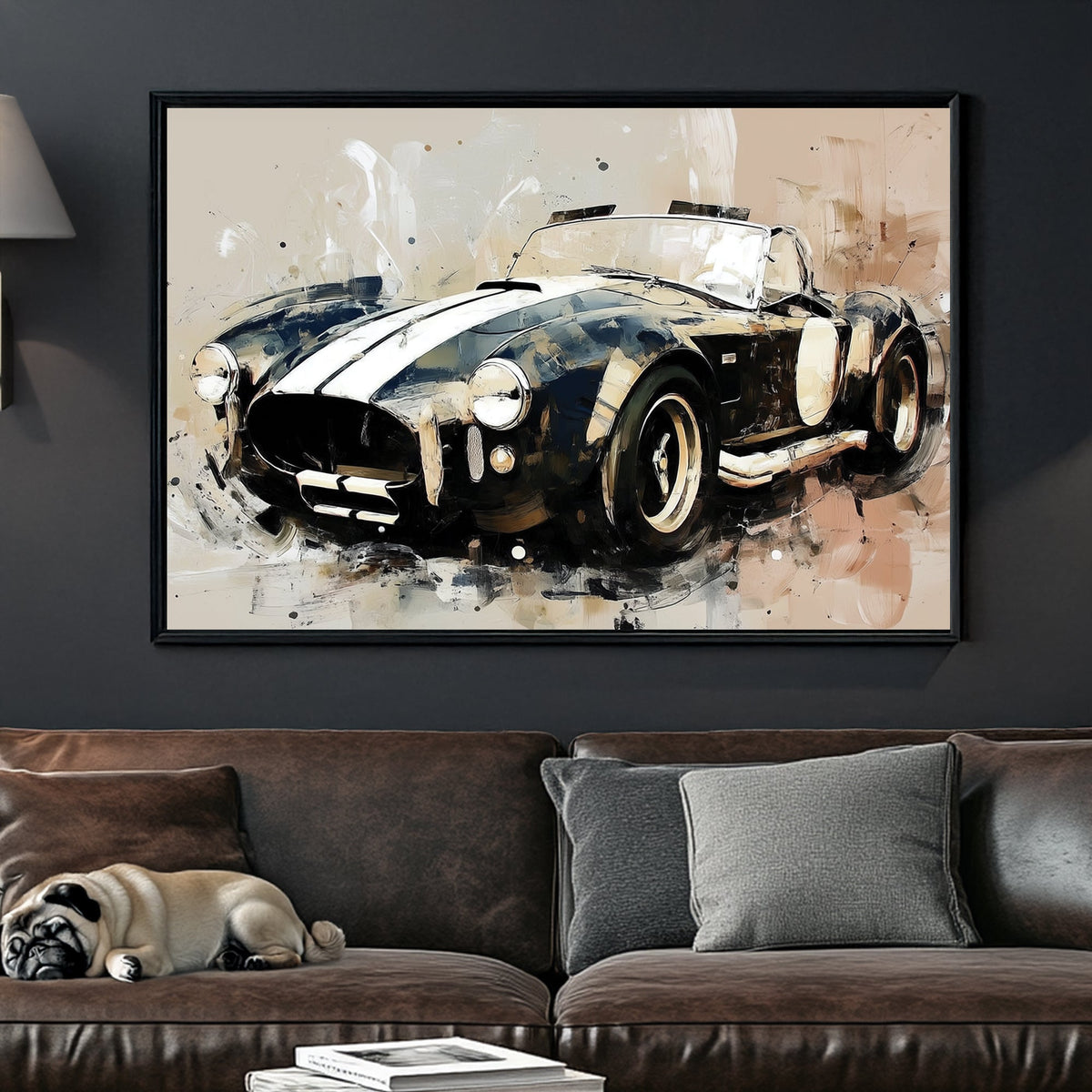 shelby cobra racing car wall art in abstract painterly style