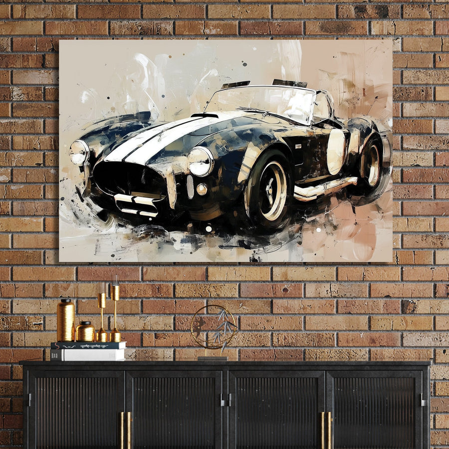 shelby cobra racing car wall art in abstract painterly style