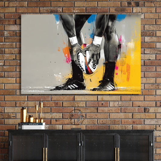 rugby sports wall art with colourful abstract brush strokes