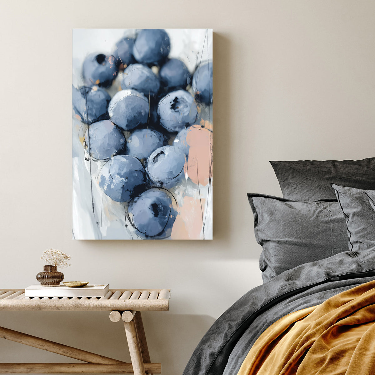 blueberry themed wall art in modern painterly style
