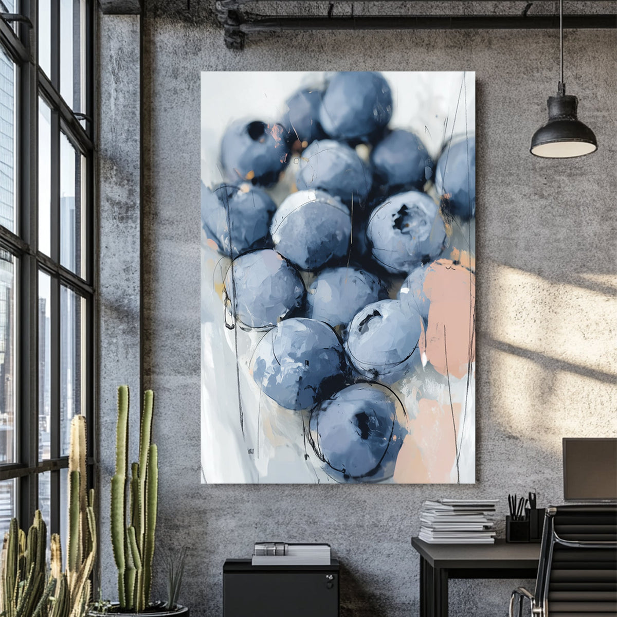 blueberry themed wall art in modern painterly style