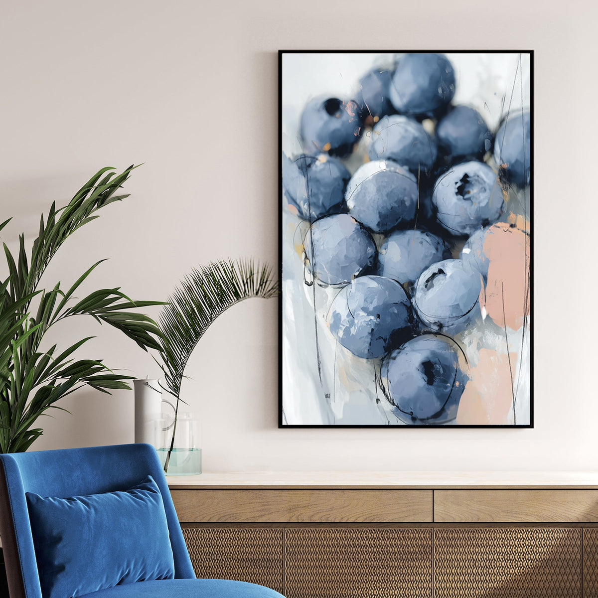 blueberry themed wall art in modern painterly style