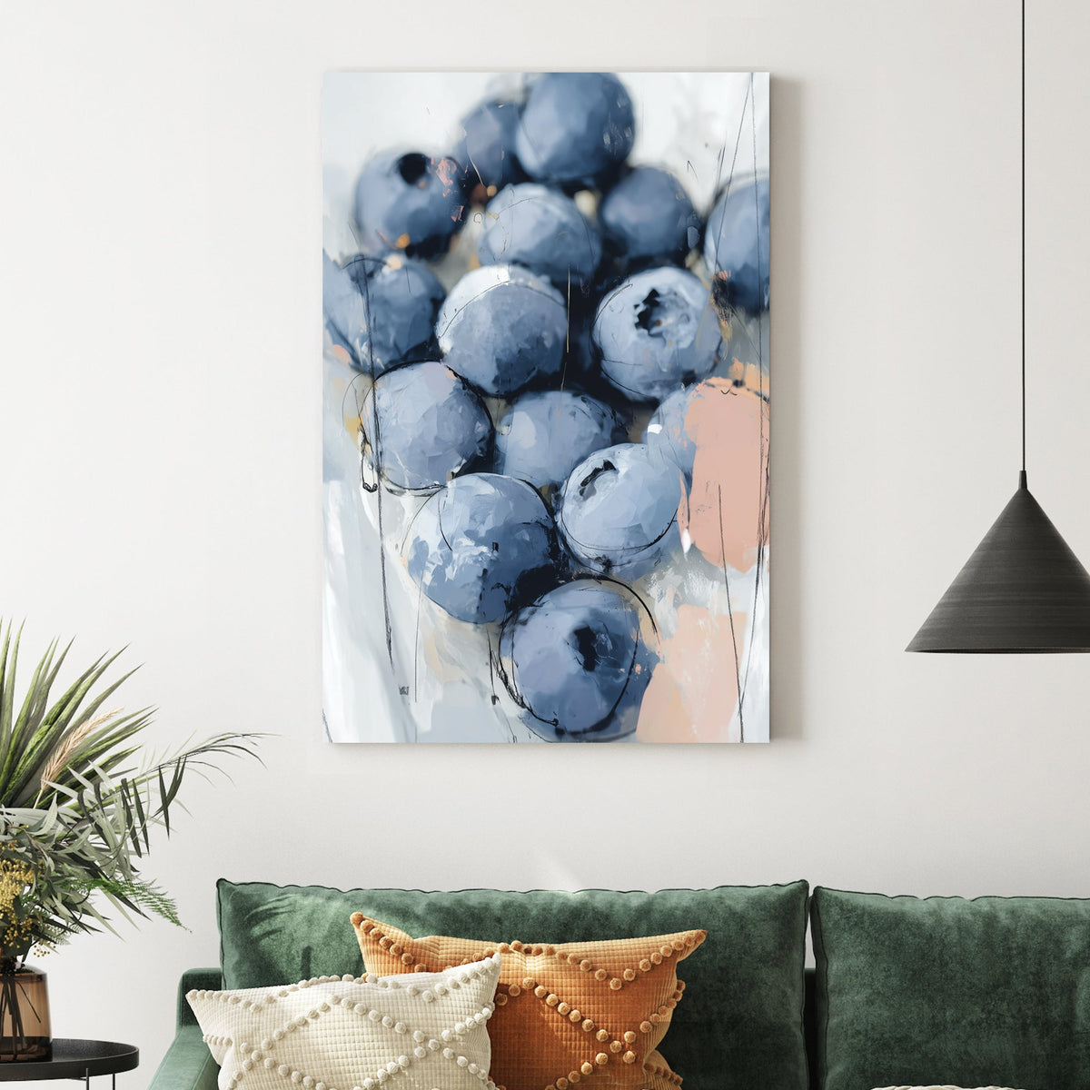 blueberry themed wall art in modern painterly style