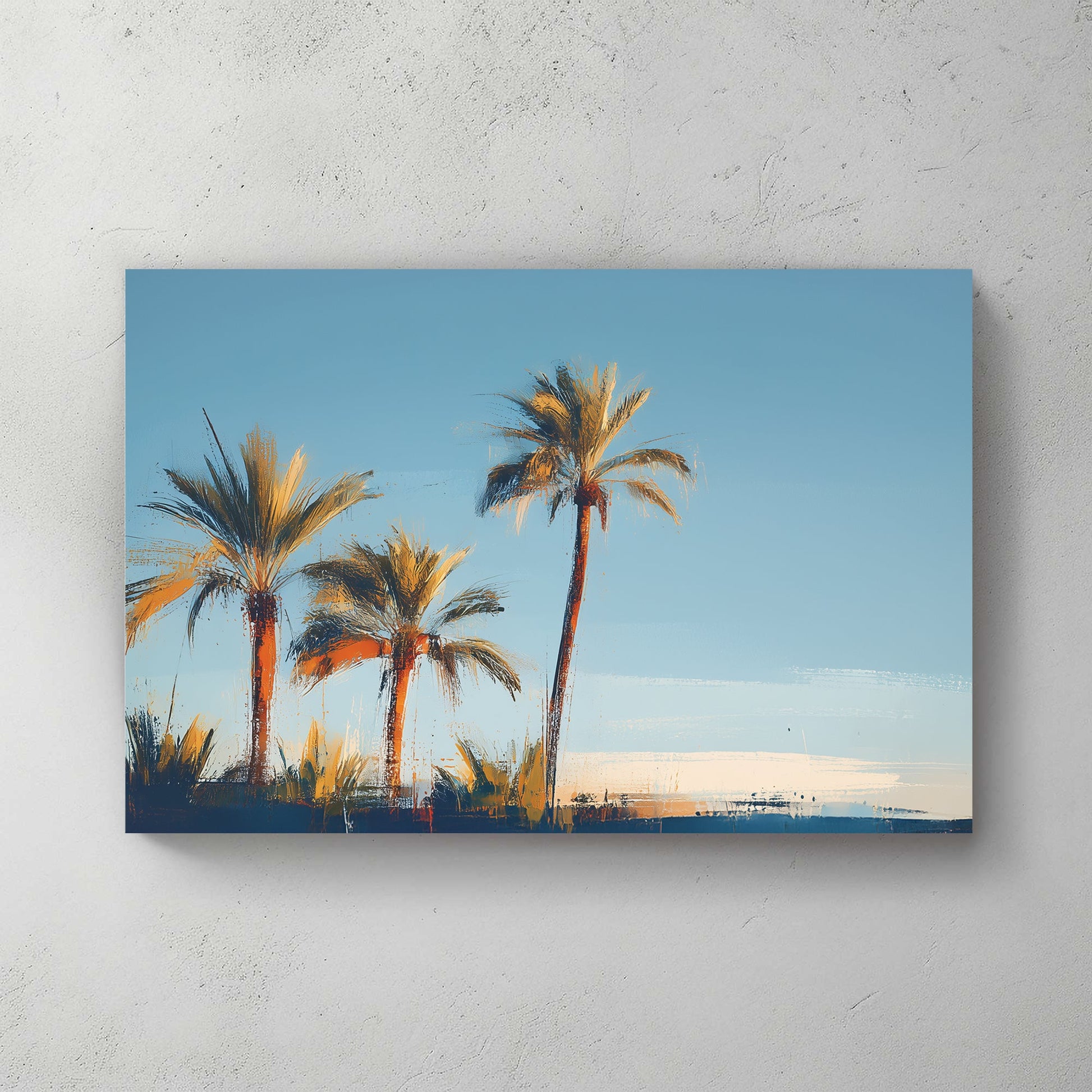 sunset palm tree wall art with soft painterly brushstrokes