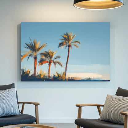 sunset palm tree wall art with soft painterly brushstrokes