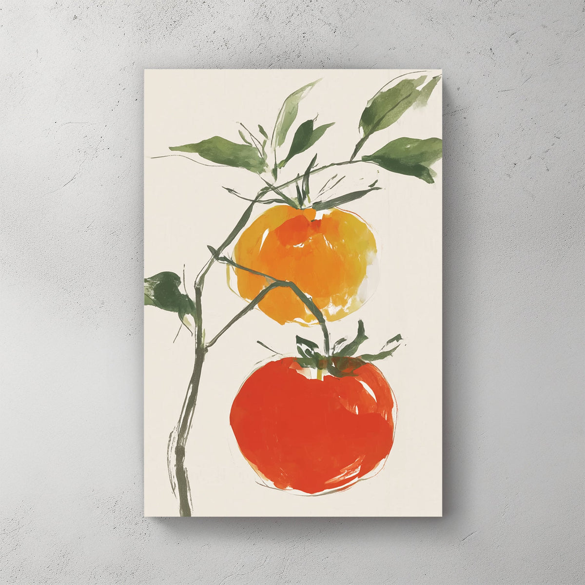 minimal tomato plant wall art with soft brush strokes
