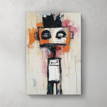 abstract robot figure wall art in basquiat style