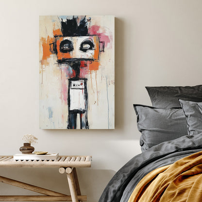 abstract robot figure wall art in basquiat style