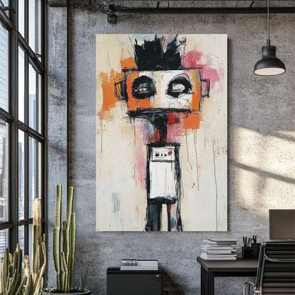 abstract robot figure wall art in basquiat style