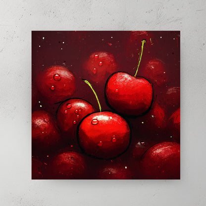 cherry fruit pop art wall print with water droplets