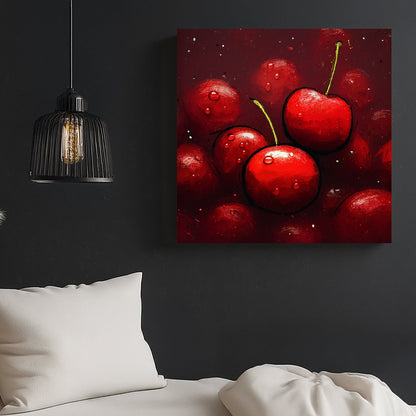 cherry fruit pop art wall print with water droplets