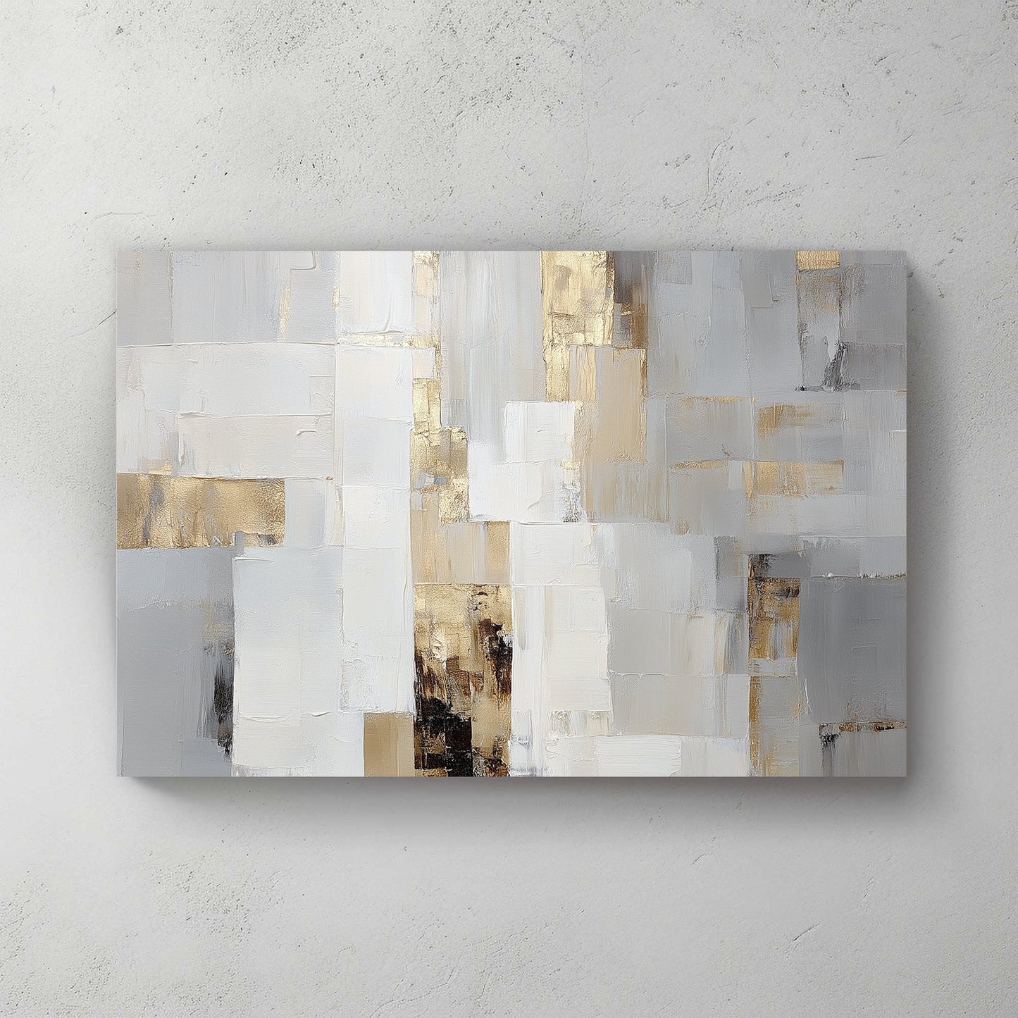 neutral abstract wall art with gold accents and textured brushstrokes