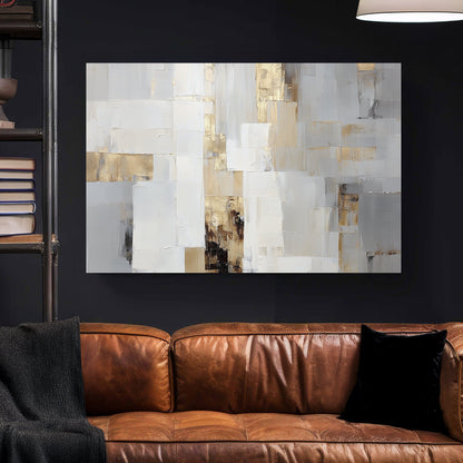 neutral abstract wall art with gold accents and textured brushstrokes