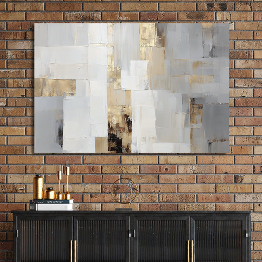 neutral abstract wall art with gold accents and textured brushstrokes