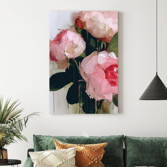 painterly pink and red floral bouquet wall art