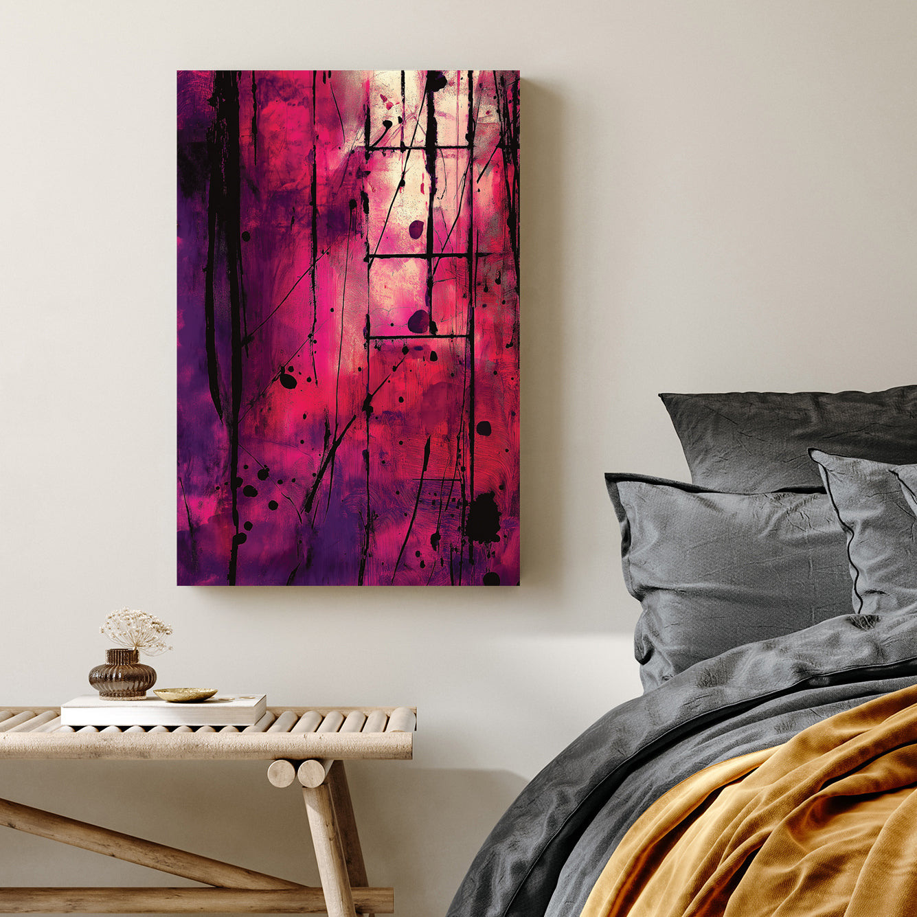 bold pink and black abstract wall art