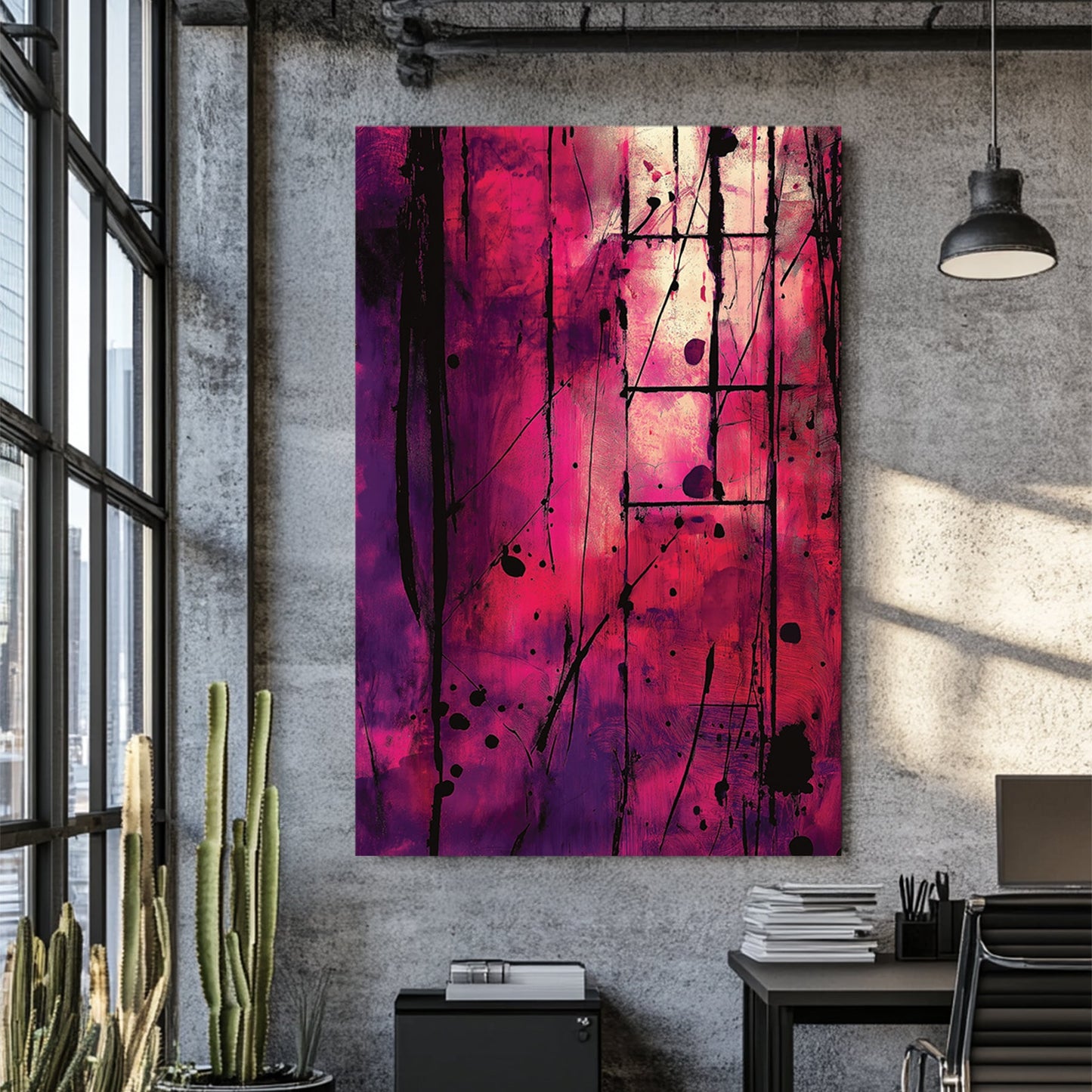 bold pink and black abstract wall art