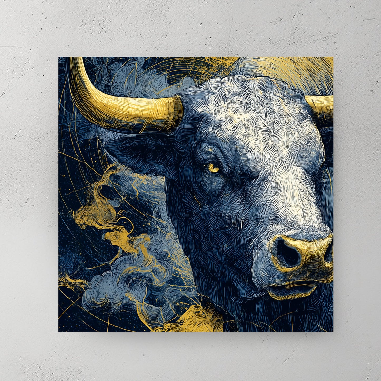 taurus zodiac bull blue and gold wall art