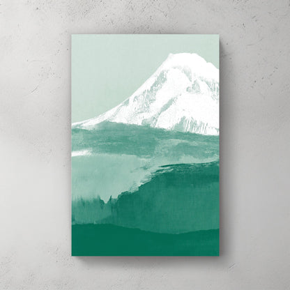 minimalist mountain landscape wall art in green and white tones