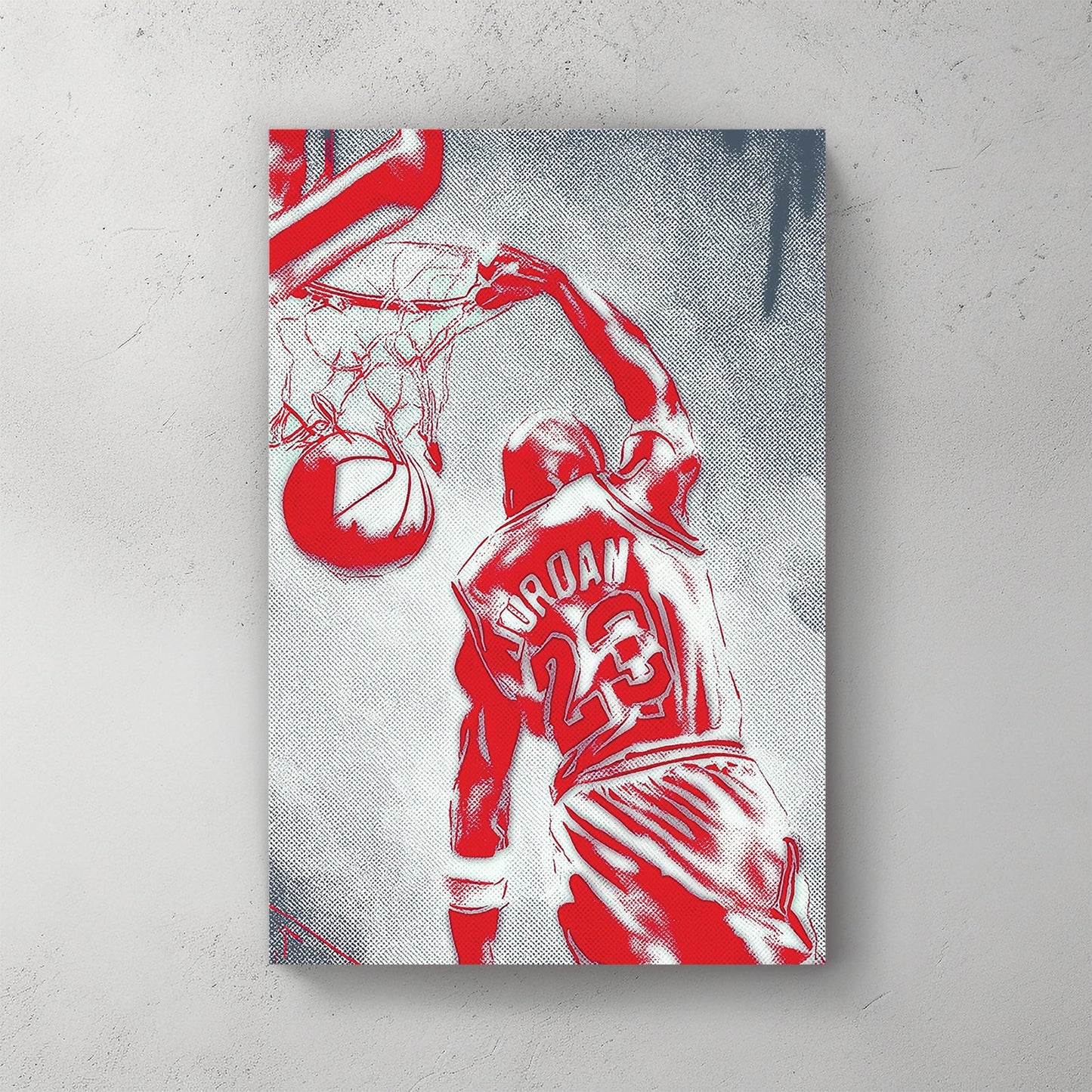 michael jordan dunk wall art in red pop-art style