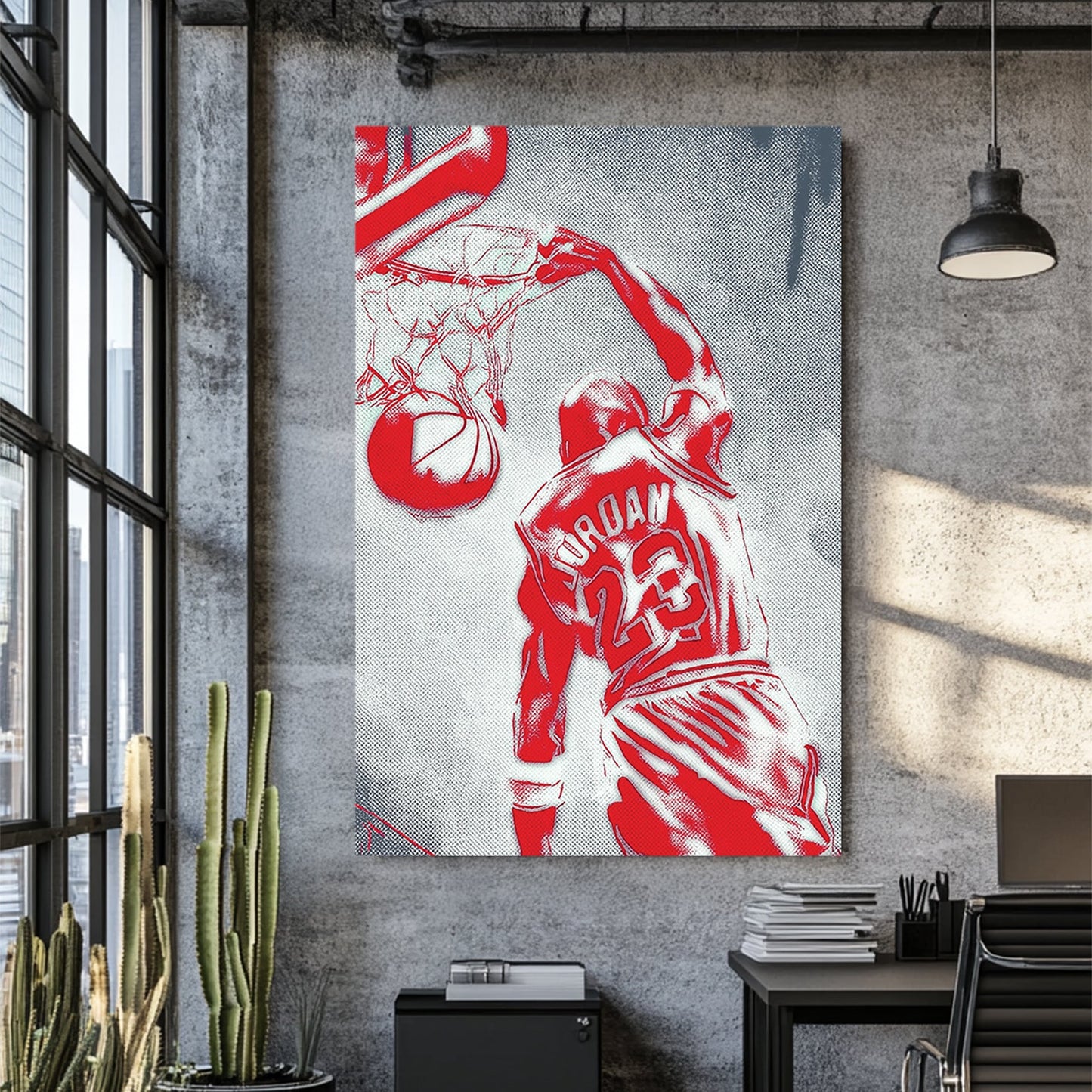 michael jordan dunk wall art in red pop-art style