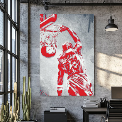 michael jordan dunk wall art in red pop-art style