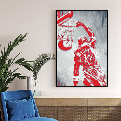 michael jordan dunk wall art in red pop-art style
