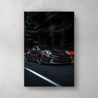 porsche wall art night racing scene with red stripe