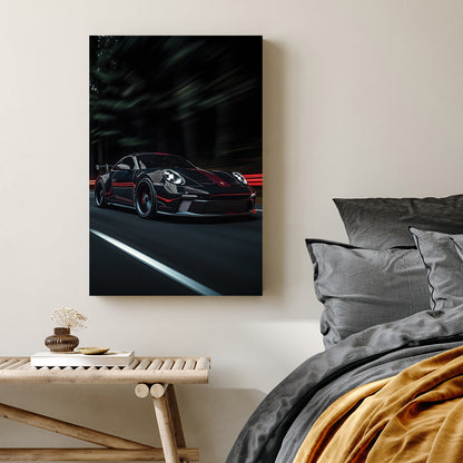 porsche wall art night racing scene with red stripe
