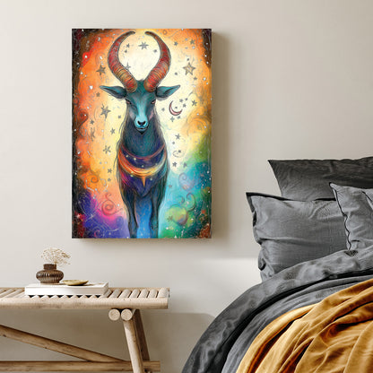 capricorn zodiac wall art with colourful cosmic background