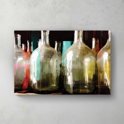 abstract painting of colourful vintage glass bottles