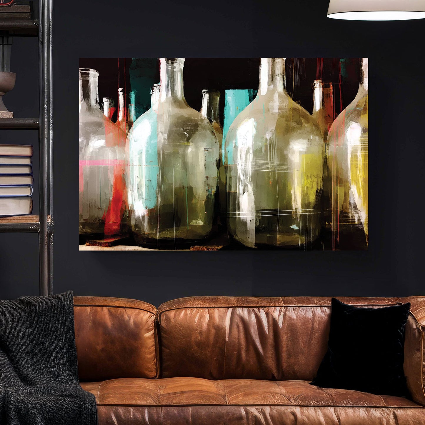 abstract painting of colourful vintage glass bottles