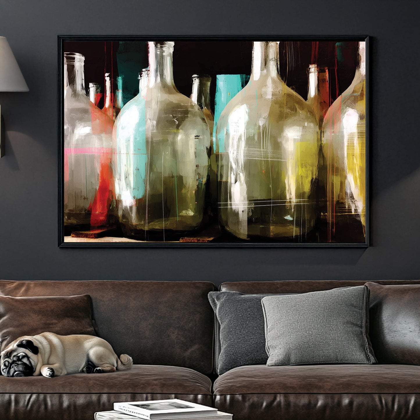 abstract painting of colourful vintage glass bottles