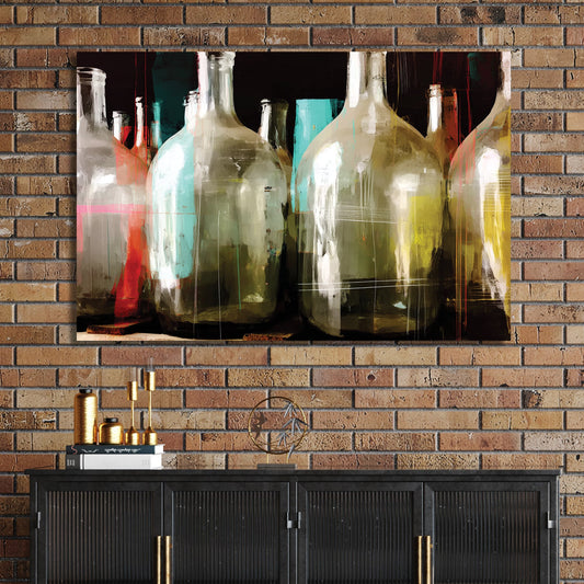 abstract painting of colourful vintage glass bottles