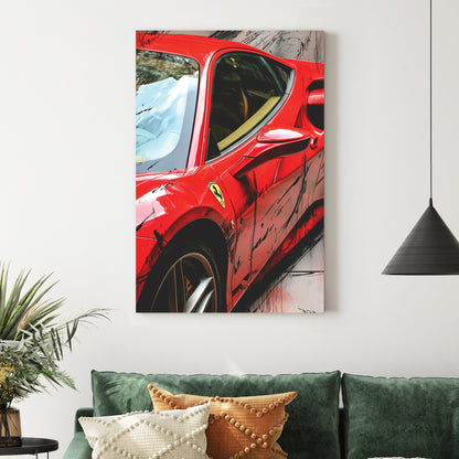 red Ferrari 488 GTB side profile with artistic black paint splashes