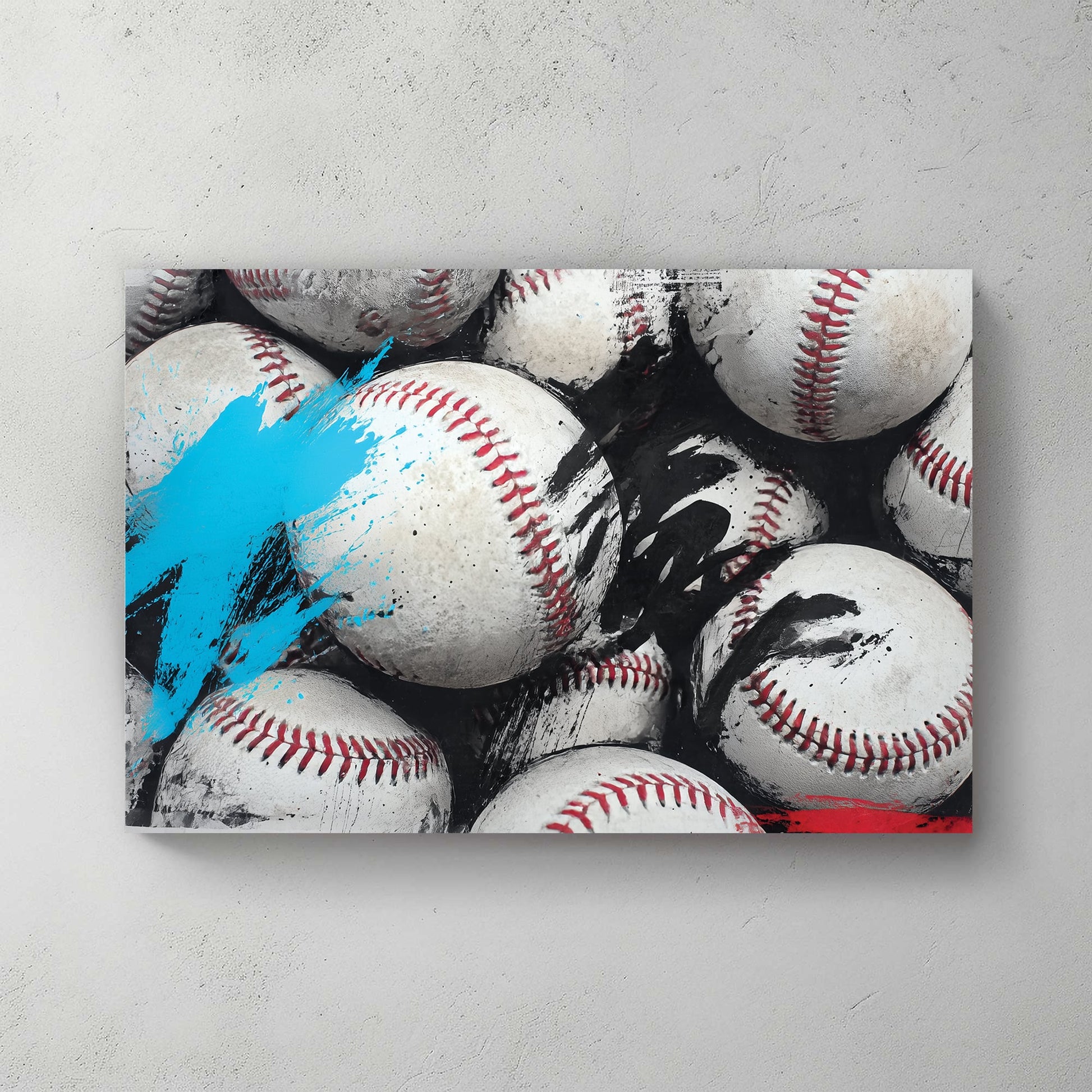 gritty baseballs with abstract paint wall art