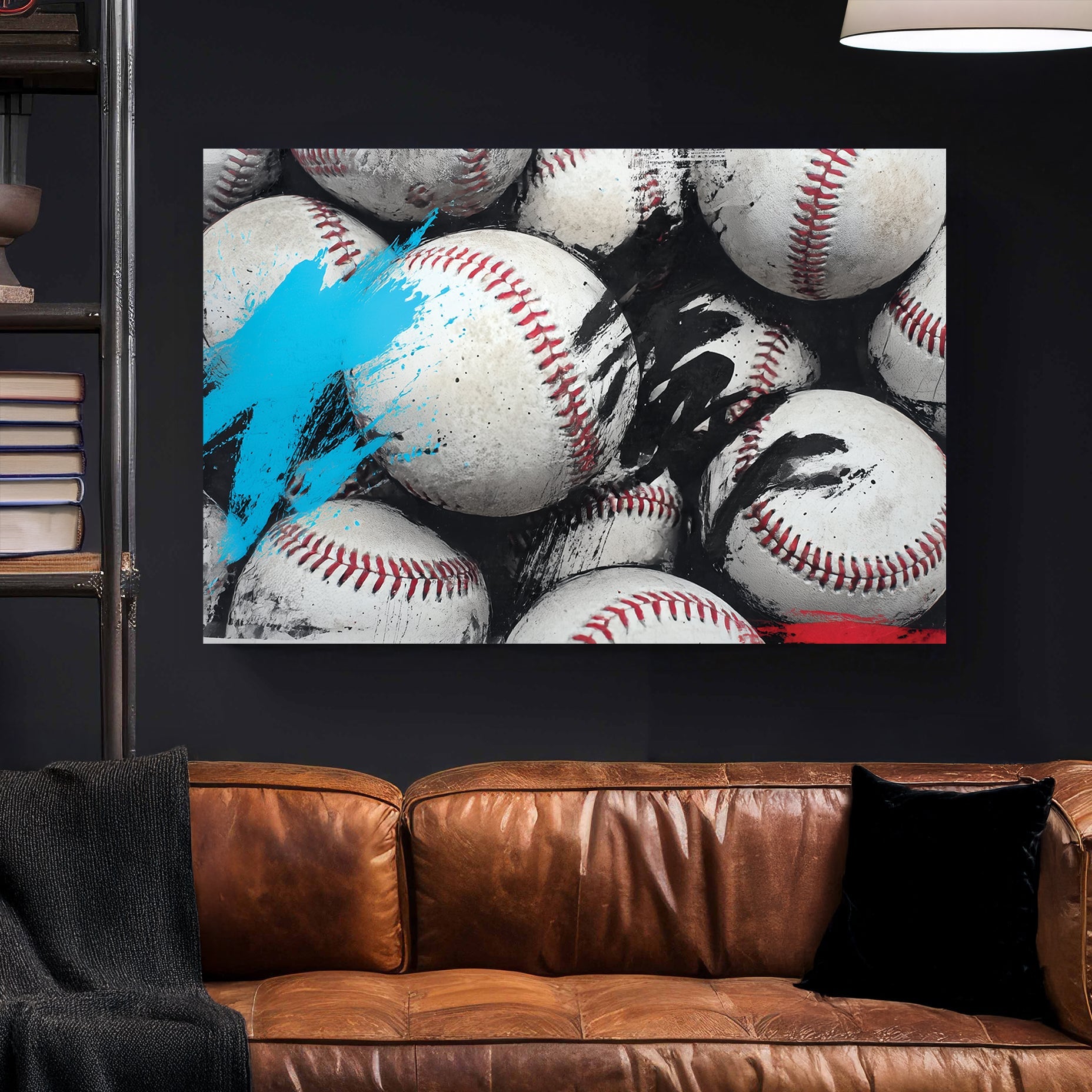 gritty baseballs with abstract paint wall art