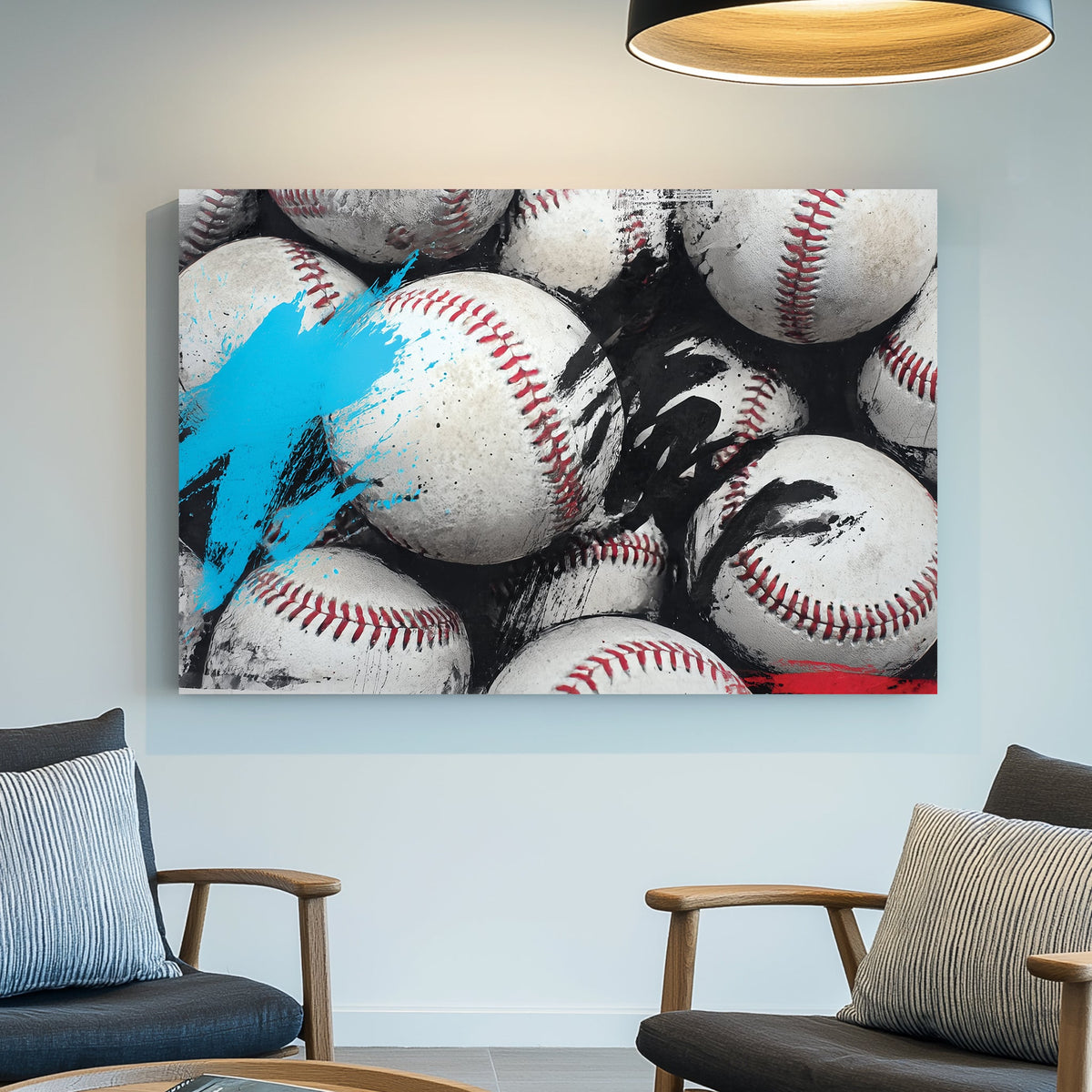 gritty baseballs with abstract paint wall art
