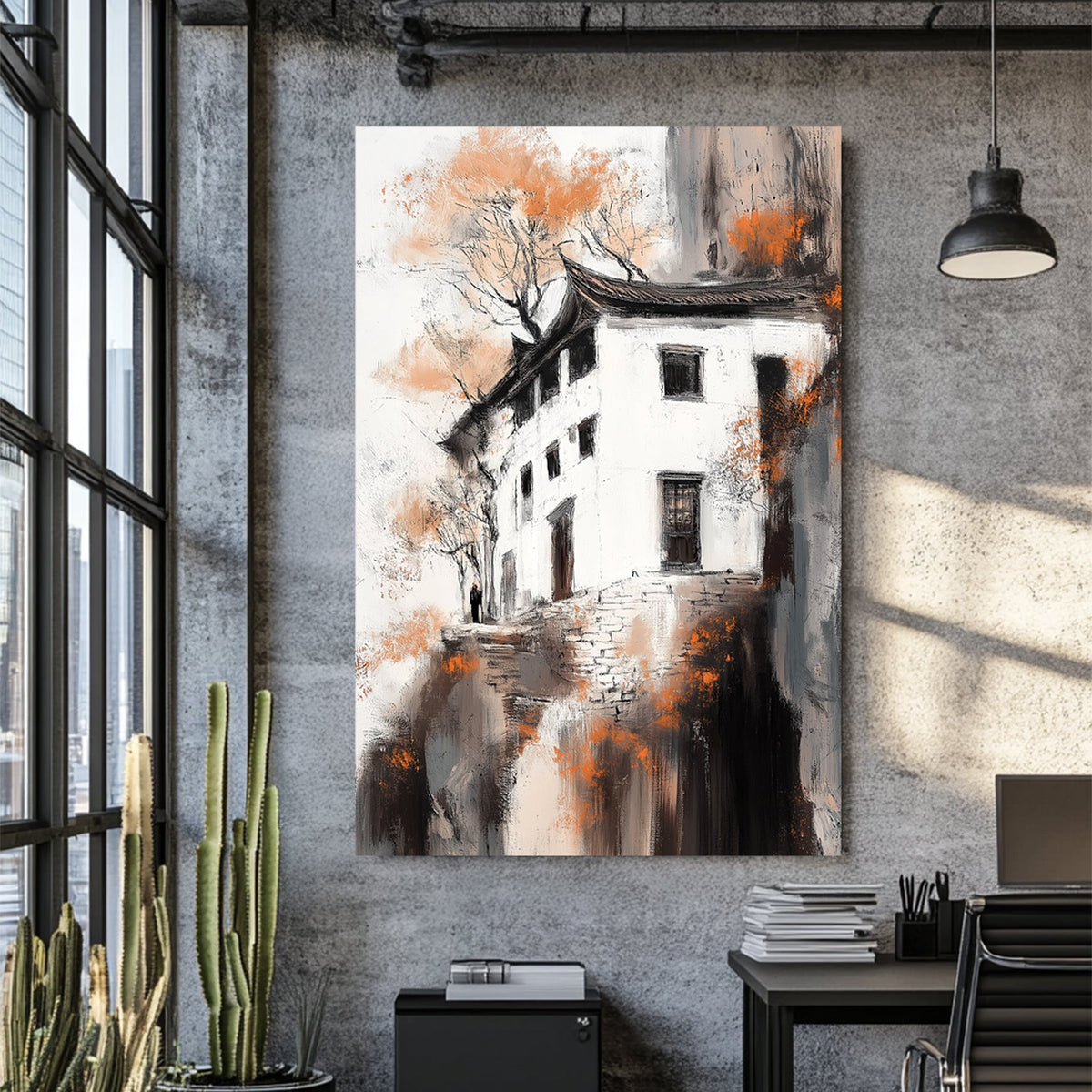 cliffside house in fall wall art