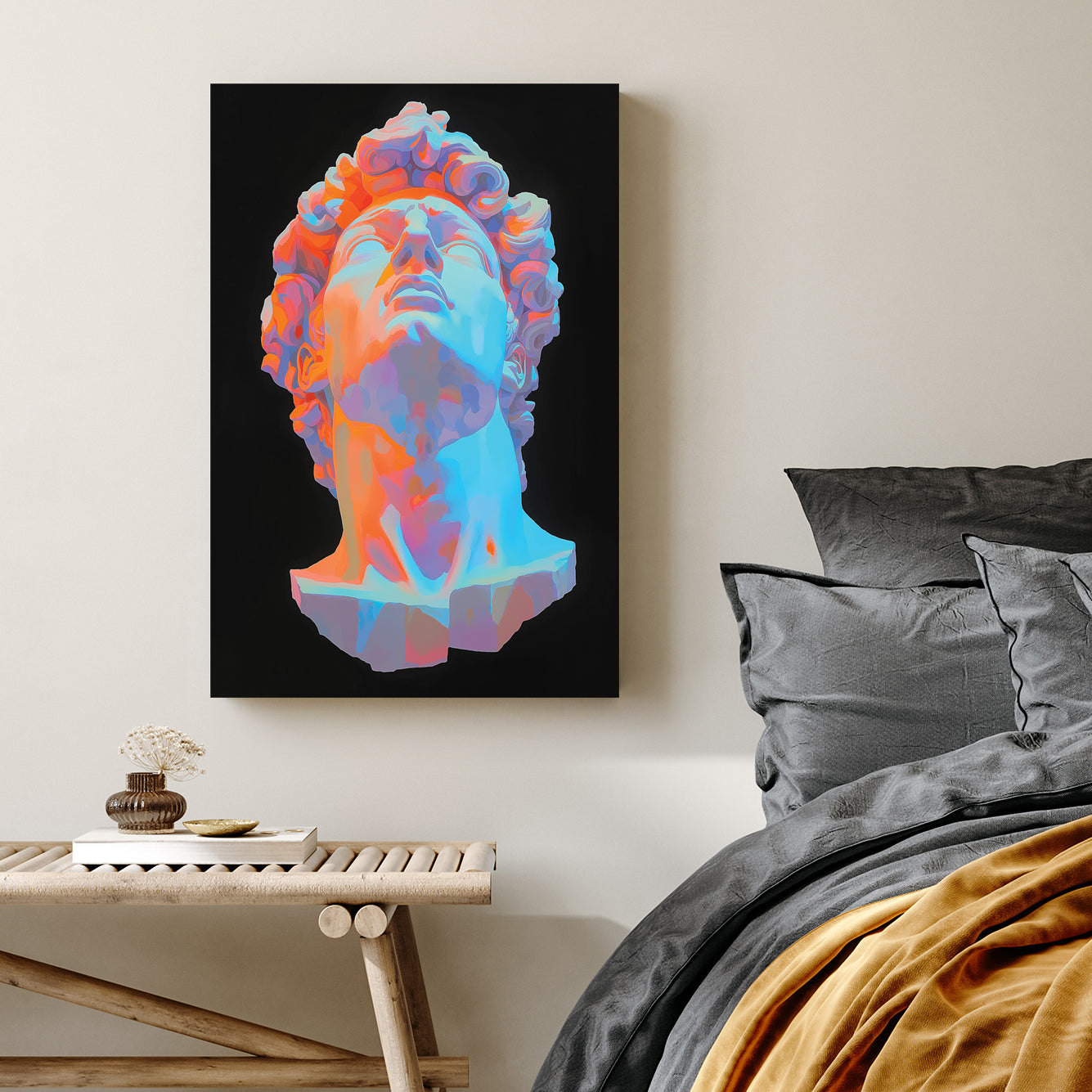 neon coloured david sculpture wall art