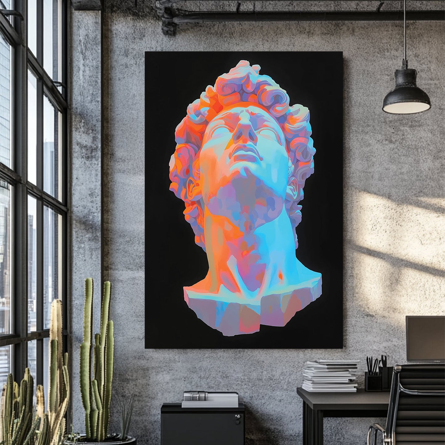 neon coloured david sculpture wall art