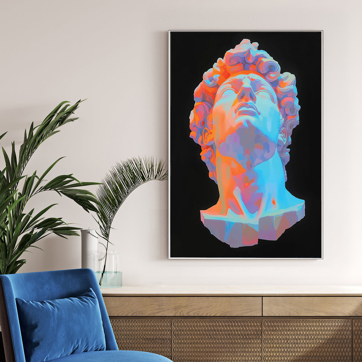 neon coloured david sculpture wall art