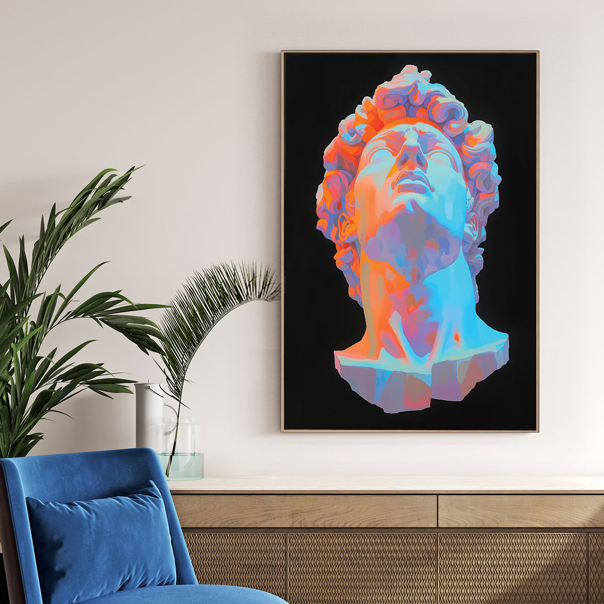 neon coloured david sculpture wall art