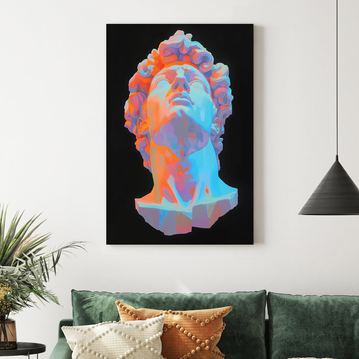neon coloured david sculpture wall art