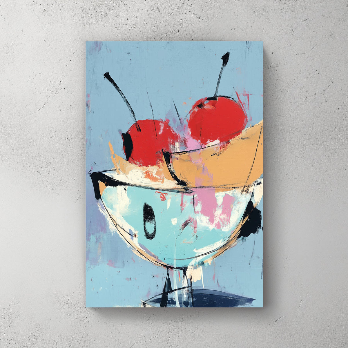 pop art fruit bowl with cherries and banana wall art