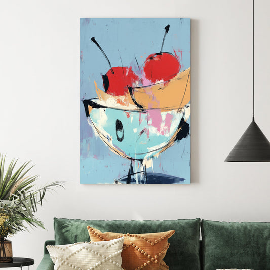 pop art fruit bowl with cherries and banana wall art