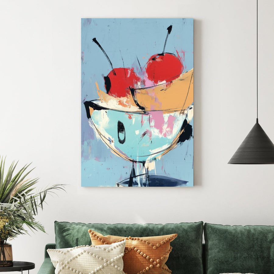 pop art fruit bowl with cherries and banana wall art