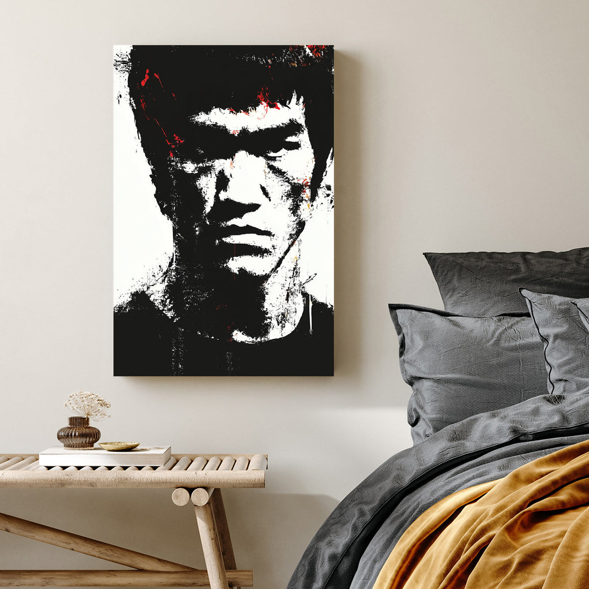 black and white Bruce Lee abstract portrait wall art