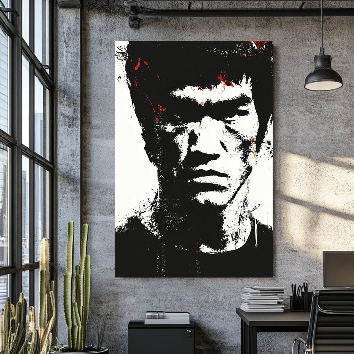 black and white Bruce Lee abstract portrait wall art